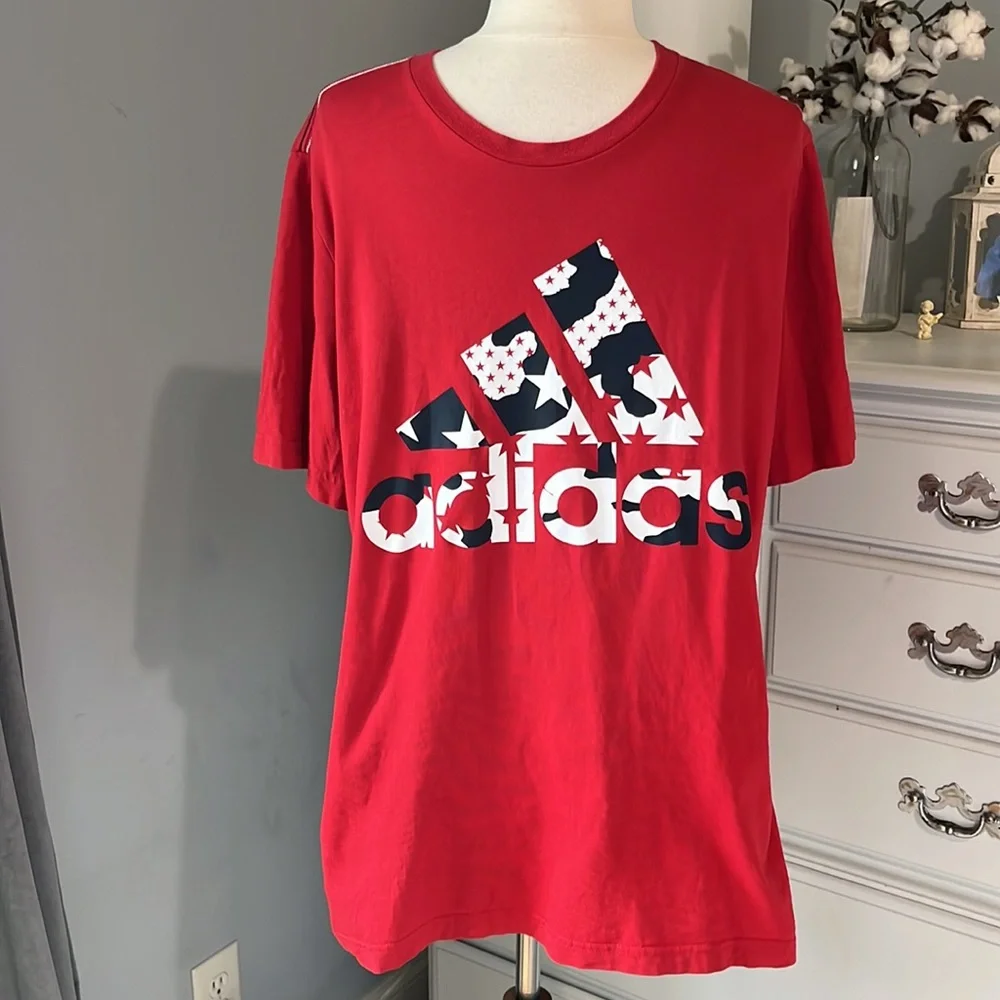 Adidas Red Short Sleeve Tshirt Mens Large Cotton Shirt